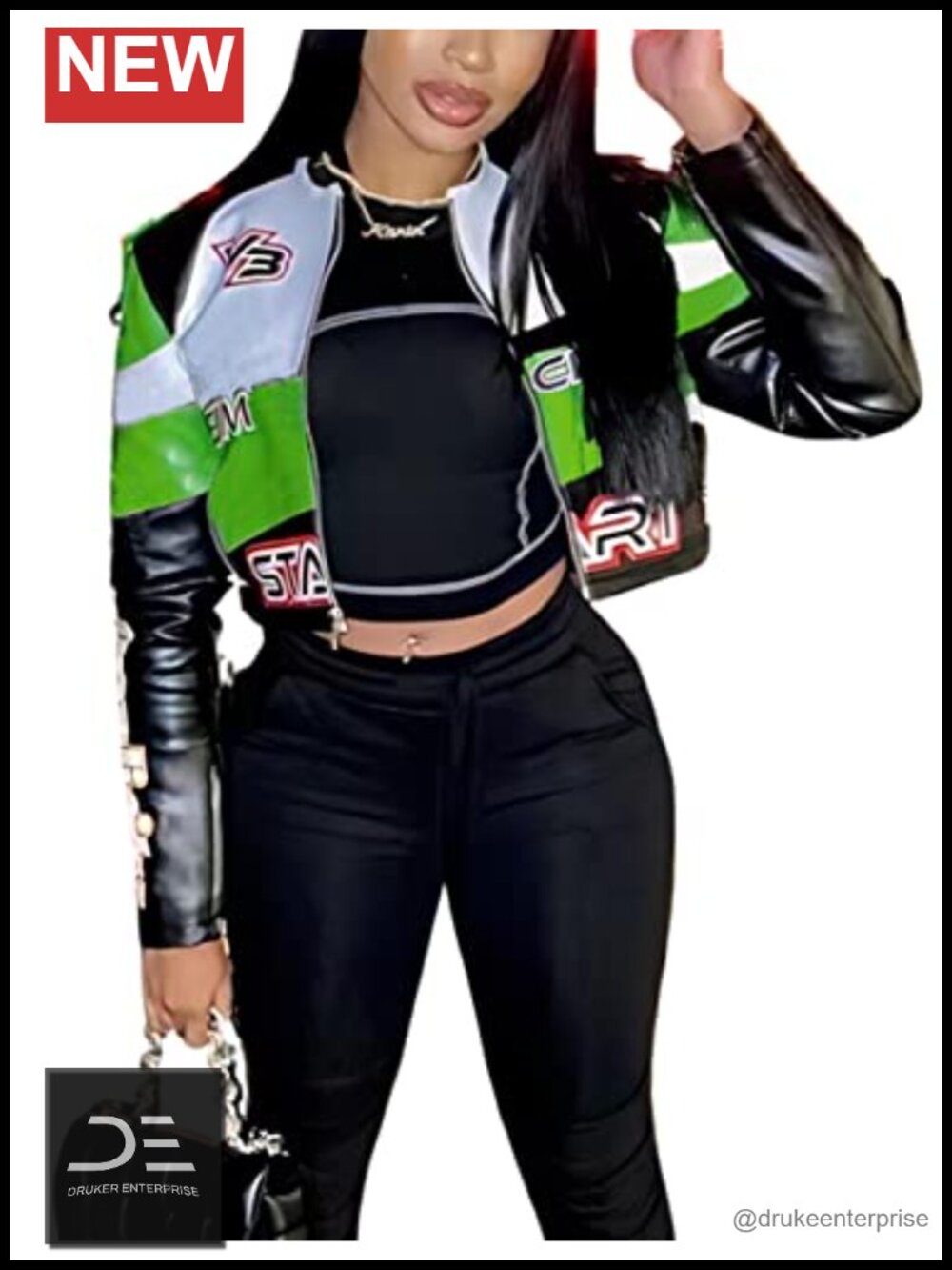 Women Faux Leather Jacket Zip Moto Biker Cropped Bomber
